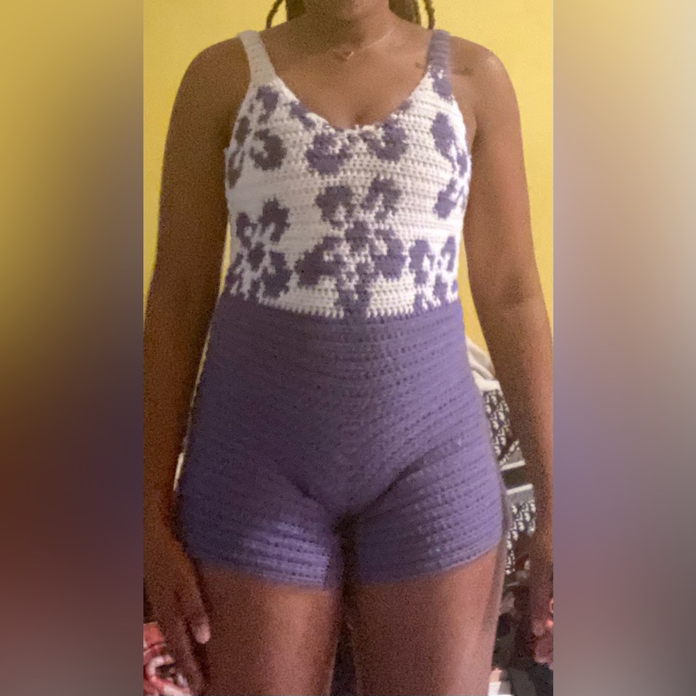Purple and White Floral Romper